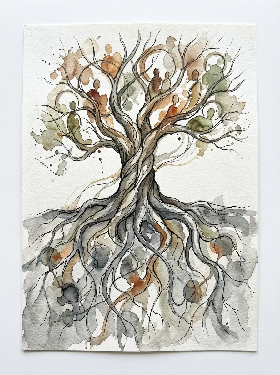 Árbol genealógico, raíces profundas, conexión familiar